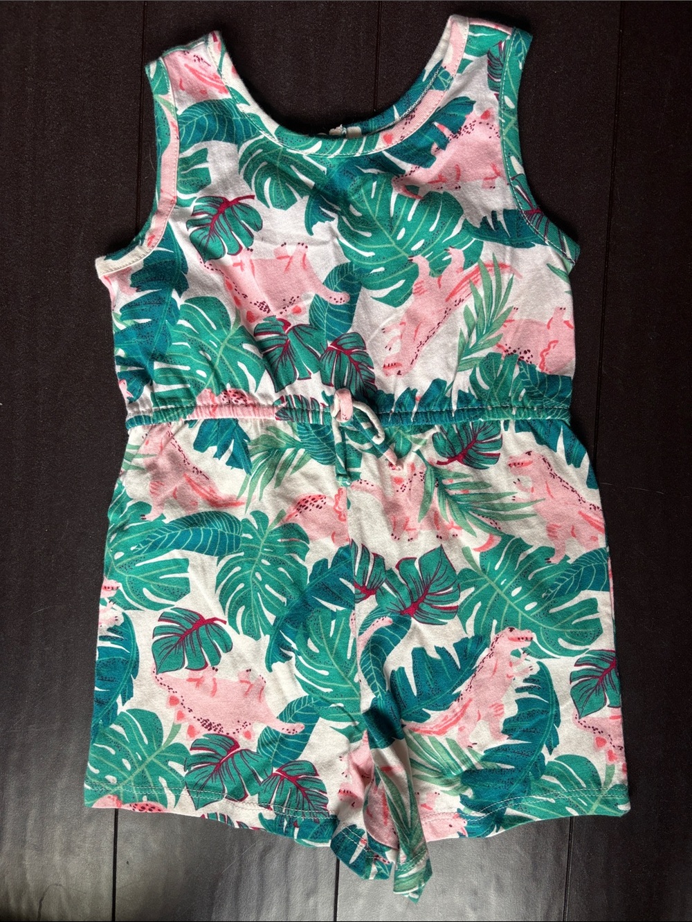 Old Navy Pink Flamingo & Green Leaf Girls Romper